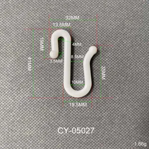 White plastic snack display hook for supermarket shelves, 41mm hardened S-shaped hook