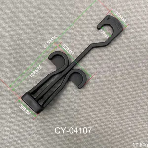 Black PP plastic shoe display hook, flip-flop hanger with dimension specs, 215mm length.