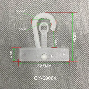 Technical dimensions of transparent plastic snap hook for product packaging bags