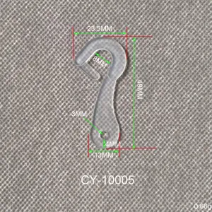 Technical drawing of transparent plastic hook with dimensions 49mm height and 0.66g weight