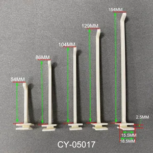Detaillierte Größentabelle für weiße ABS-Lochplattenhaken in Längen von 54 mm bis 154 mm