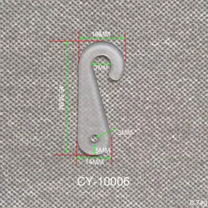 Detailed measurement view of a translucent plastic PP question mark hook CY-10006