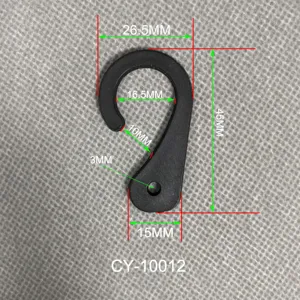 Technical drawing showing detailed dimensions for black PP plastic sock and hat hook
