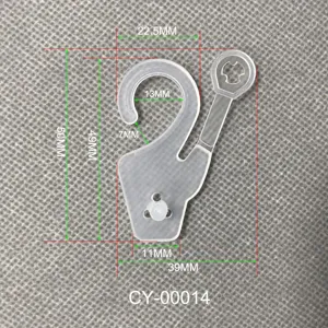 Detailliertes Maßdiagramm für transparenten Kunststoff-Displayhaken zur Verpackung CY-00014