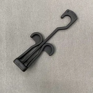 Black plastic shoe hanger for flip-flops and slippers, durable supermarket display hook.