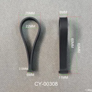 Detailed technical dimensions of black silicone soft rubber handle hook for packaging