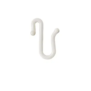 Durable white plastic S-hook designed for supermarket retail snack bag shelf display