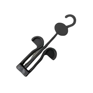Black plastic flip-flop shoe hanger hook, durable PP supermarket footwear display tool.