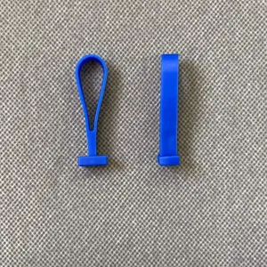 Pair of blue silicone loop strap handles for electronic product packaging boxes