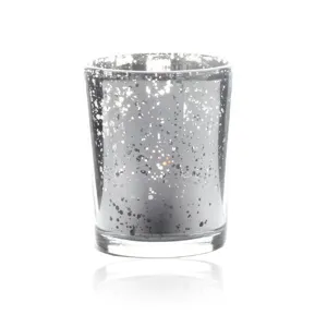 Silver mercury glass candle holder for home decor, romantic votive cup table ornament.