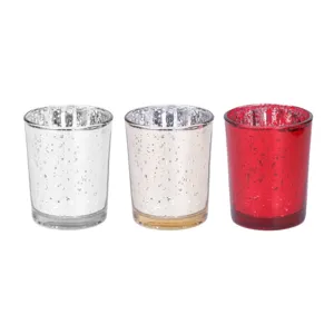 Mercury glass votive candle holders set of 3, vintage decorative glass cups for home decor.