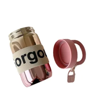 Borraccia in vetro sfumato metallico di fascia alta con coperchio rosa e custodia