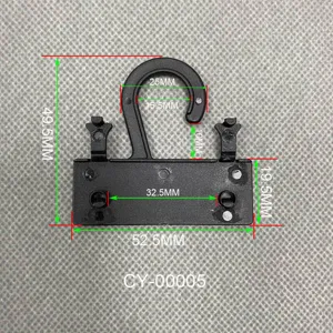 Detailed size measurements of black plastic snap hook for retail packaging boxes