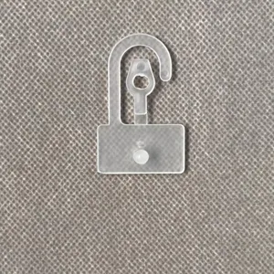 Clear plastic snap hook for packaging and garment bags, durable and versatile hanging accessory.