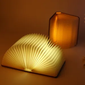 Lampada a libro pieghevole in legno luce notturna con pagine di carta brillanti