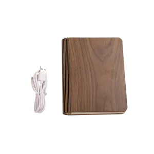 Lampada a libro pieghevole in legno ricaricabile USB, luce notturna LED creativa in noce