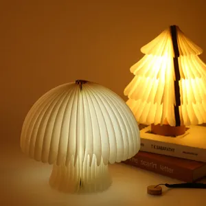 Kreatives Faltbares Pilz Buch Licht LED Ambiente Nachtlicht Holz Papier Schreibtischlampe Nachttisch Dekoratives Geschenk Beleuchtung