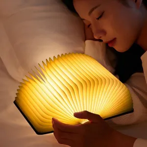 Lampada a libro pieghevole a LED in pelle PU con luce calda per camera da letto