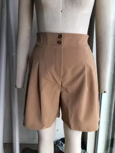 Womens high waisted pleated shorts casual summer brown shorts comfortable apparel