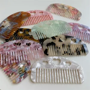 Handmade Acetate Hair Comb Small Portable Heart Cutout Mini Pocket Comb Sweet Leopard Marble Pattern Hair Accessories For Women