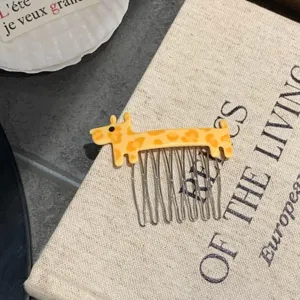 Cute giraffe-shaped acetate hair comb for styling side fringe and fixing stray hair neatly