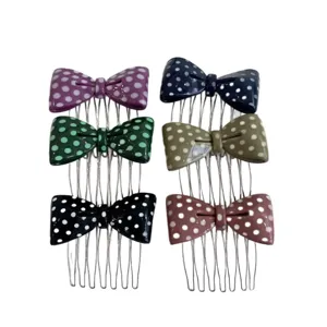 Set of 6 polka dot acetate hair combs in retro macaron colors for women.