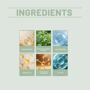 Vista detallada que destaca ingredientes clave naturales y activos para el cuidado.