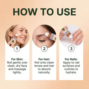 Castor oil roller ball essence for face, eyebrows, hair, and nail hydration and nourishing.