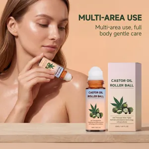 Castor oil roller detail showing body massage application and smooth skincare texture.