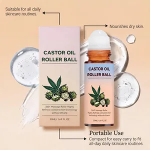Castor Oil Roller Ball 50ml hydrating skincare massage essential oil for daily use.