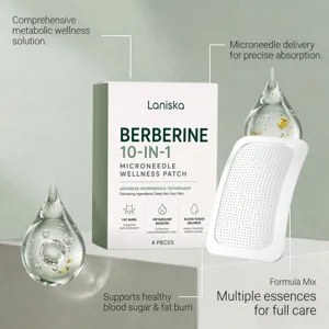 Détails du patch à micro-aiguilles berbérine 10-en-1 Laniska pour le bien-être métabolique.