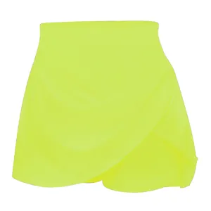 Jupe-short croisée jaune néon à taille haute avec short intégré pour femmes en été