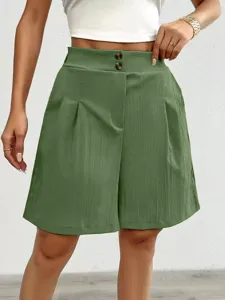 Women's high waist pleated wide leg shorts casual summer green bottom apparel style