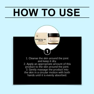 Detail view showing step-by-step usage instructions for the joint essential oil balm care.
