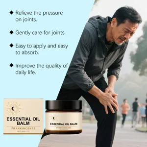 Frankincense joint relief essential oil balm for soothing knee and elbow discomfort.