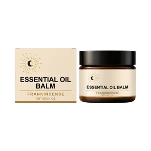 Frankincense essential oil balm in amber glass jar with box, 30g soothing skin care item.