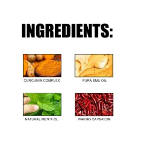 Vista detallada de ingredientes del gel de masaje con curcumina y mentol natural