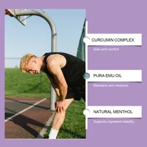 Detalle de los ingredientes del gel de masaje articular con curcumina y emú.