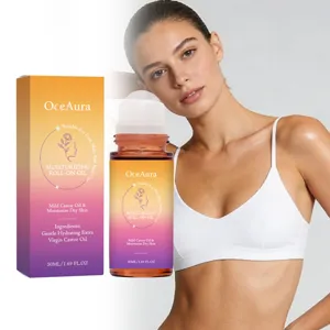 OceAura feuchtigkeitsspendendes Roll-On-Öl Detailansicht, 50ml Flasche mit natürlicher Rizinusformel.
