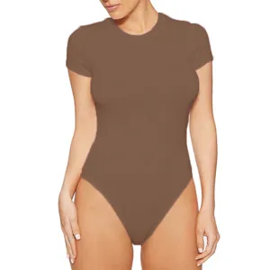 Women's solid color round neck short sleeve slim fit bodysuit casual basic sexy bodysuit