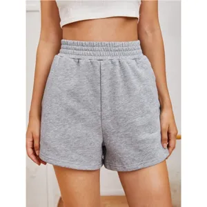 Women's heather grey high waisted elastic loose wide leg casual sports shorts