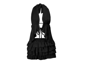 Ensemble haut dos nu bride cou et mini jupe a volants, tenue elegante pour l'ete chic.