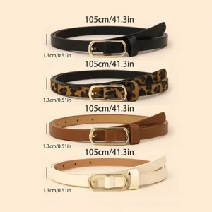 Cintura sottile in pelle PU da donna con fibbia dorata, elegante accessorio per jeans.