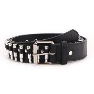 Men black leather bullet belt punk rock style metal rivet trousers belt cool accessory