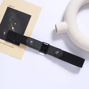 Black elastic invisible belt for women jeans buckle free adjustable waist tightening strap minimalist style