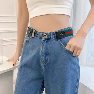 Buckle-free elastic lazy belt for women, invisible stretch jeans waist strap and waistband.