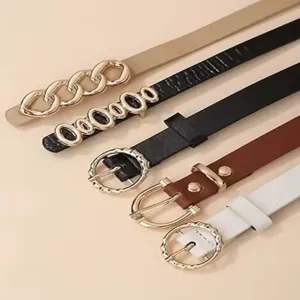 Women thin belt set fashionable waist strap metal buckle dress coat accessories stylish daily wear