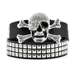 Punk Rivet Skull PU Leather Belt For Women Gothic Rhinestone Studded Waist Belt Hip Hop Street Style Waistband