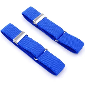 Blue elastic shirt sleeve garters with adjustable metal clips for men and women daily