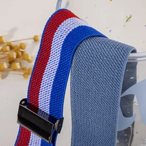 Close-up of elastic belt buckle detail, stretch waist tightener for jeans and trousers.